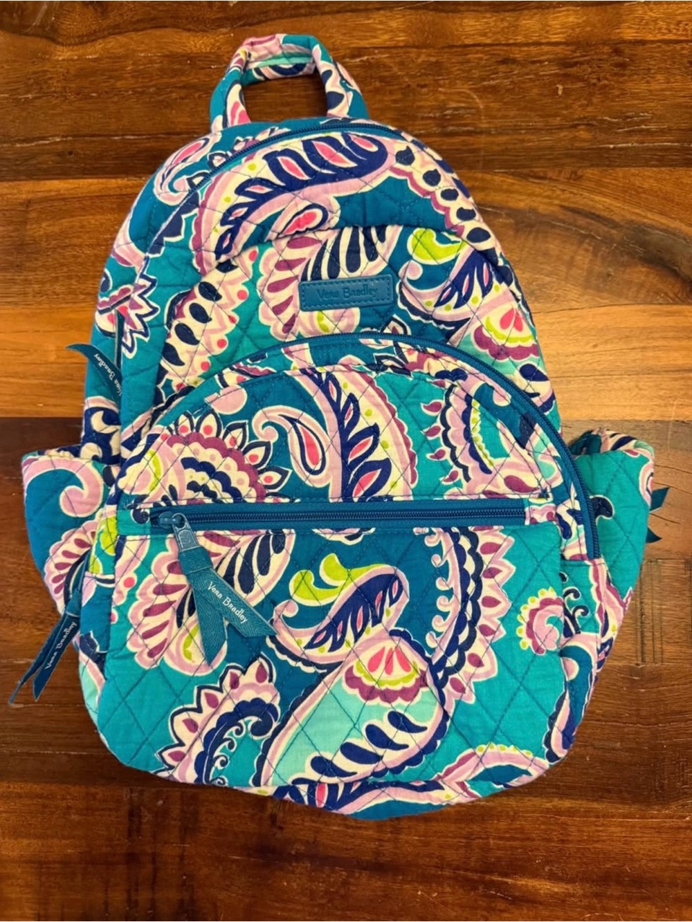 Vera Bradley Quilted Paisley Backpack in Teal and Pink